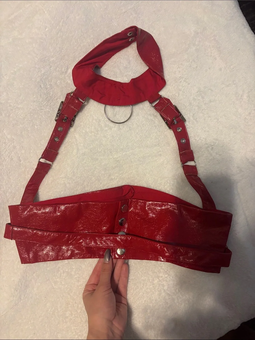 Finesse Red Patent Leather Buckle Harness Belt